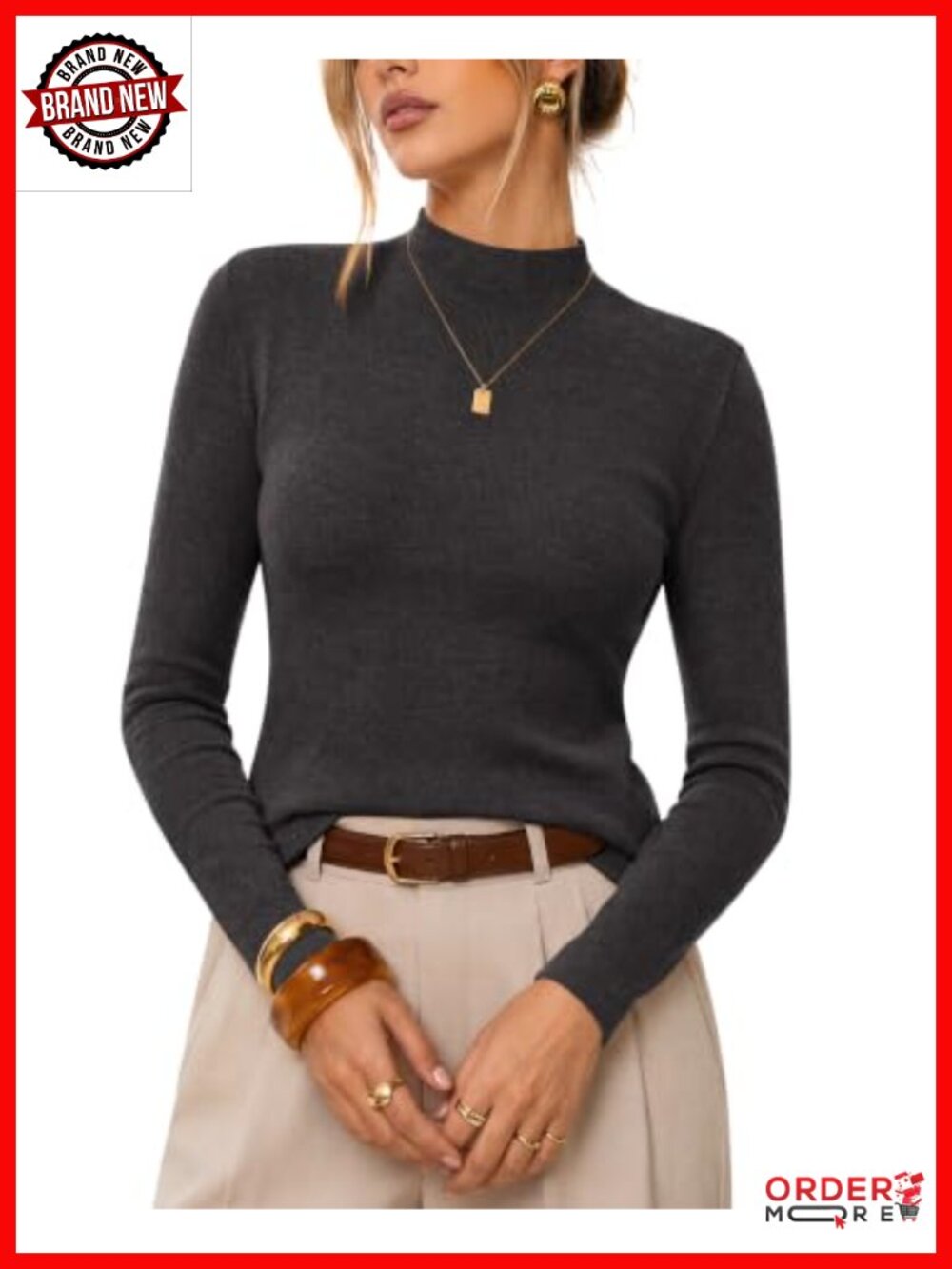 100% Merino Wool Mock Neck Long Sleeve Sweater Slim Fit Layerin